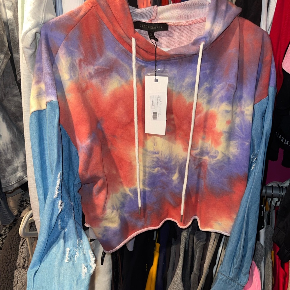 Tie Dye Love and Honey boutique cropped hoodie